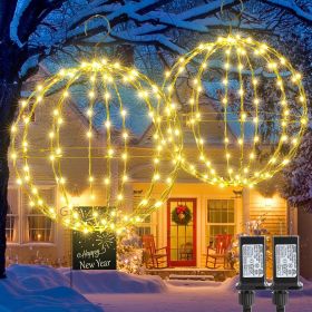 2 Pack Christmas Ball Lights, 13IN & 11IN Foldable Metal Sphere Light, Connectable Waterproof 8 Modes with Timer