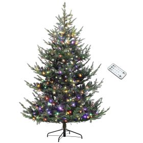 7.5 ft Prelit Christmas Tree, Nordic Pine Artificial Christmas Tree with 300 Dual Color LED Lights and 1218 Branch Tips