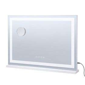 Large Vanity Mirror with Lights and Bluetooth Speaker, Three Color Lighting Modes, Lighted Makeup LED Mirror,5X Magnification,USB,Smart Touch Con