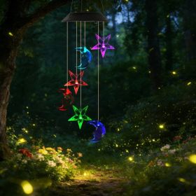 1Pc 2Pc Quantity Options Solar Moon And Star Wind Chime 7 Color Changing Wind Chime For Outside IPX4 Waterproof Outdoor Garden Yard Decor (Option: 1Pc)