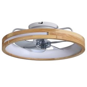 20 Inchs Ceiling Fans with Lights and Remote Low Profile Flush Mount Ceiling Fan with Light (Main Material: Iron, Main Color: Wood)