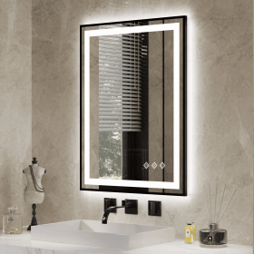 Tempered Glass Frame Mirror for Bedroom, 20 "x28" Triple Color Temperature/RGB, Smart Touch Button Lighting Control (PSKM006-S3R5171UL: KM006-S3R12181UL)