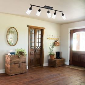 3/4/5-Light Track Lighting Kit Bathroom Light Fixtures Matte Black Ceiling Spotlight Fixture for Hallway Porch Foyer Bath Storage, Clear Glass Sh (Numbers of Light: 5-Light)