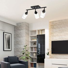 3/4/5-Light Track Lighting Kit Bathroom Light Fixtures Matte Black Ceiling Spotlight Fixture for Hallway Porch Foyer Bath Storage, Clear Glass Sh (Numbers of Light: 3-Light)