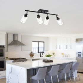 3/4/5-Light Track Lighting Kit Bathroom Light Fixtures Matte Black Ceiling Spotlight Fixture for Hallway Porch Foyer Bath Storage, Clear Glass Sh (Numbers of Light: 4-Light)