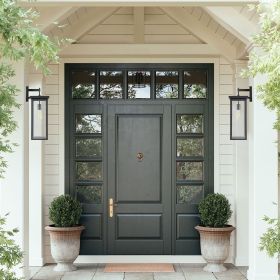 20"(H) Set of 2 Modern Outdoor Wall Lanterns with Black Metal Frame and Clear Glass, Weatherproof Wall Sconces for Porch, Garage, or Entryway Lig (Color: Black, Material: Aluminium)