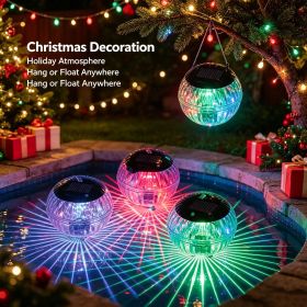 Outdoor Solar Floating Lights, IP65 Waterproof 7-Color Auto-Cycle LED Pool Lights, Solar Rechargeable with Hanging Hole for Pond, Garden (Type: 2pcs)