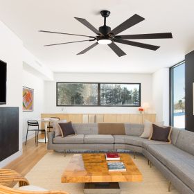 72" Walnut LED Ceiling Fan Light with 8 Wooden Blades, Remote Control, Adjustable Color Temperature for Living Room, Bedroom (Color: Walnut, Material: Iron)