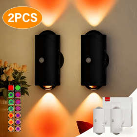 LED Motion Sensor Night Light, 7 Colors Rechargeable Battery Stair Light, Wireless Magnetic Wall Lamp, Cordless LED Wall Night Lights for Steps (Color: Black 2PCS)