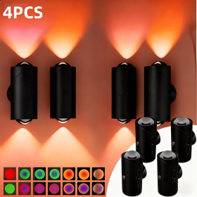 LED Motion Sensor Night Light, 7 Colors Rechargeable Battery Stair Light, Wireless Magnetic Wall Lamp, Cordless LED Wall Night Lights for Steps (Color: Black 4PCS)