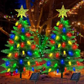 2-Pack 3.6FT Solar Christmas Tree Outdoor Christmas Decorations, 8 Modes Solar Xmas Tree Lights with 100 LED (Color: green Tree)