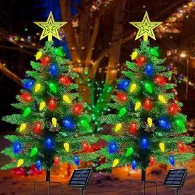 2-Pack 3.6FT Solar Christmas Tree Outdoor Christmas Decorations, 8 Modes Solar Xmas Tree Lights with 100 LED (Color: GREEN)