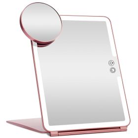 Folding Travel Makeup Mirror With 10X Magnifying Mirror 3 Color LED Lights Dimmable Brightness Rechargeable Battery Tabletop Portable Cosmetic Mi (size: L)