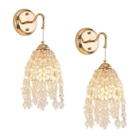 Set Of 2 Gold Frame And Crystal Grape-Shaped Bead String Wall Sconces , E12 Bulb Socket, Elegant Hanging Light Fixture For Living Room, Bedroom, (Option: Default)